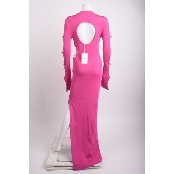 Mach & Mach Cut Out Maxi Dress Crystal Bows US 8 EU 40 Pink Long sleeved NWD - Picture 6 of 8